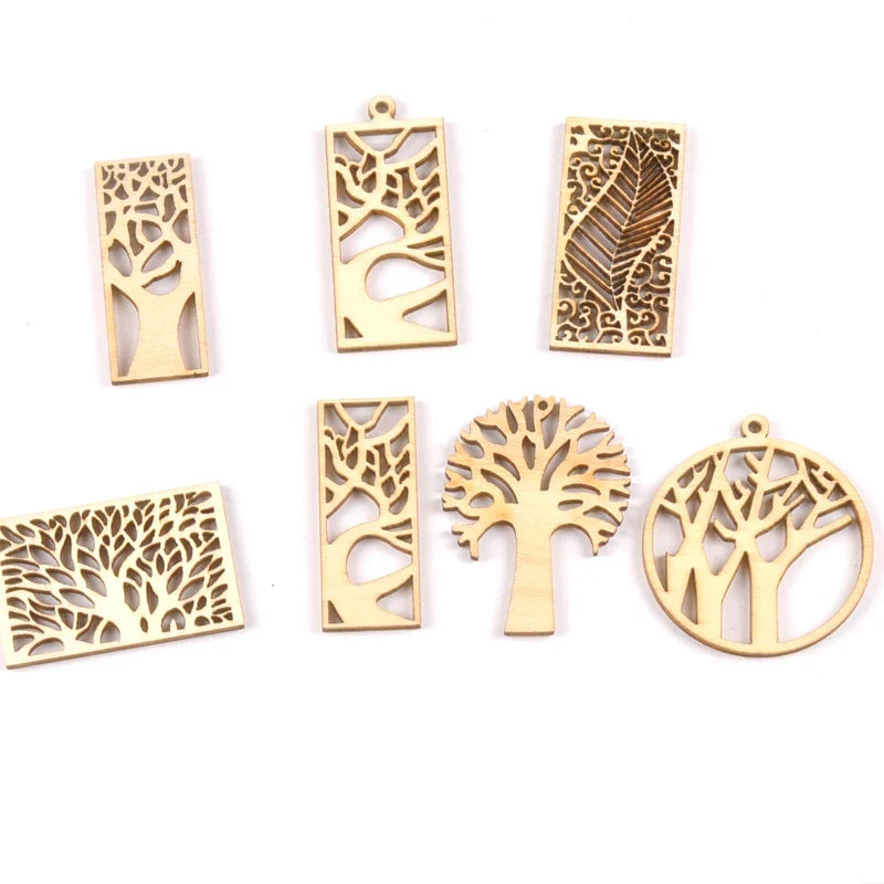 Hollow Out Tree Wooden Craft Pieces for Scrapbooking – 10pcs Wooden Craft Embellishment Qme