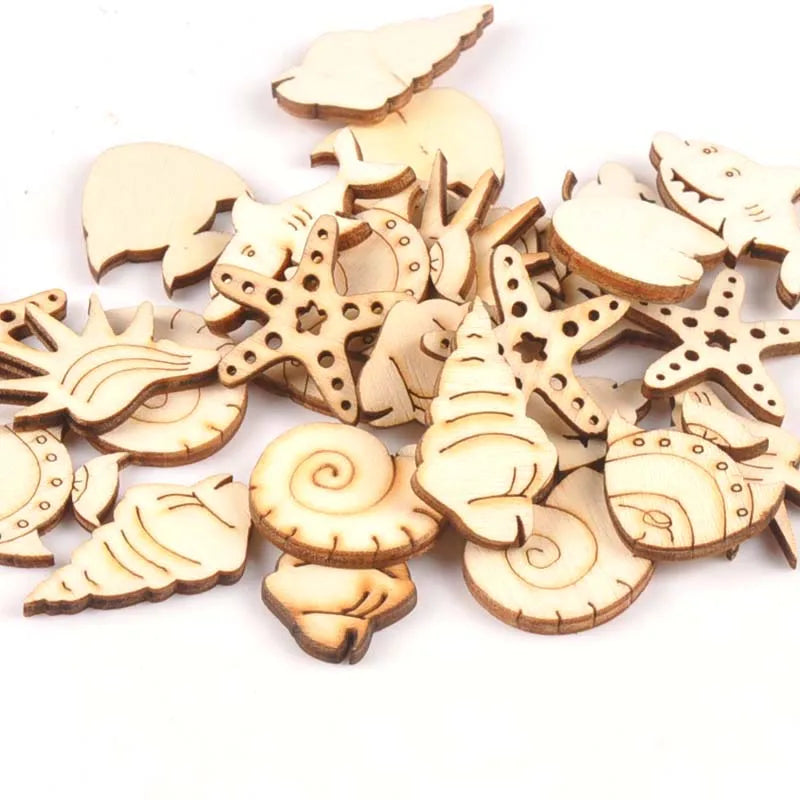 Wooden Starfish Shells Fish Scrapbooking Craft Pieces 25–35mm Wooden Craft Shapes Qme