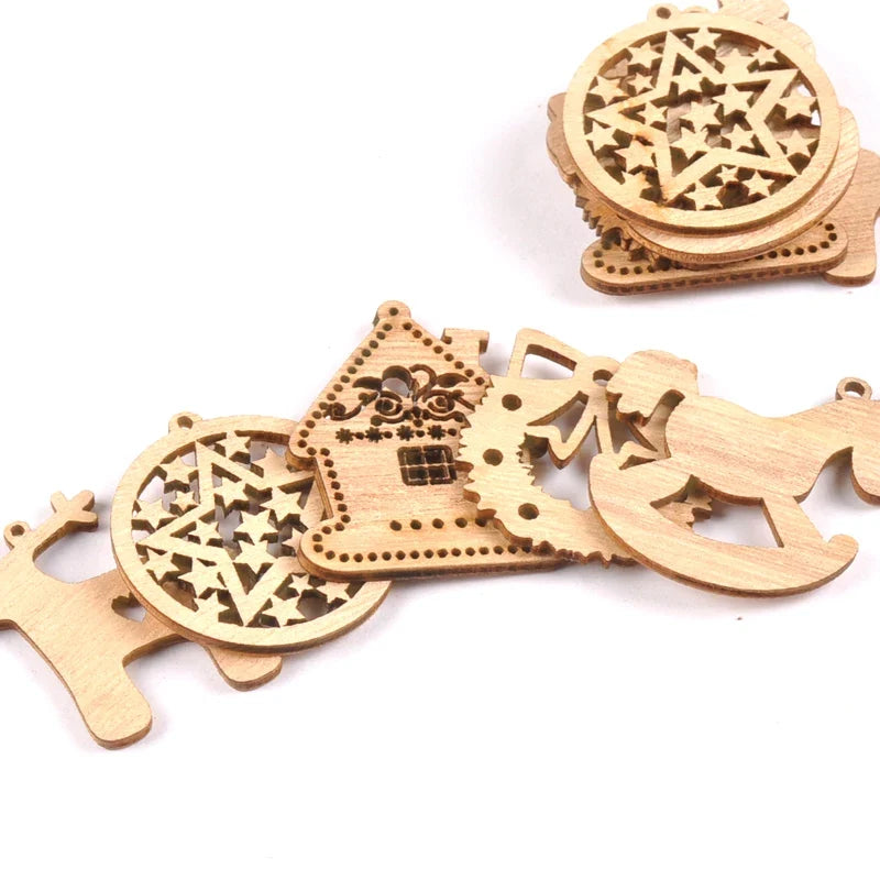 Wooden Christmas Tree Ornaments – House, Bell, Elk & Wreath Christmas Tree Ornaments Qme