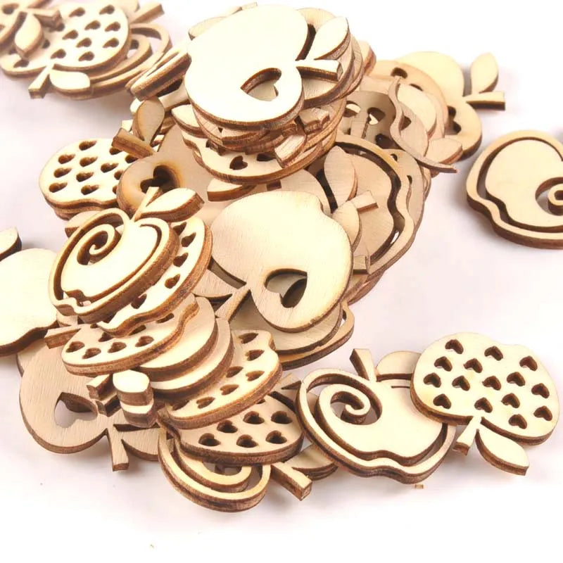Hollow Apple Pattern Wood Craft Pieces – 25pc DIY Decor Set Wood Craft Cutouts Qme
