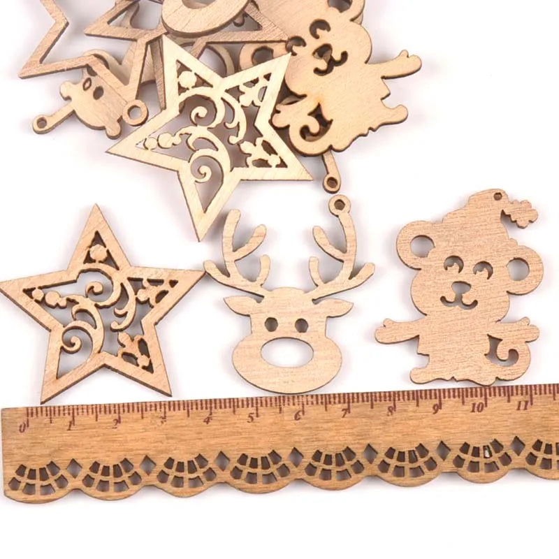 Wooden Christmas Ornaments – Reindeer Star Monkey Mix 10pcs Wooden Christmas Ornaments Qme