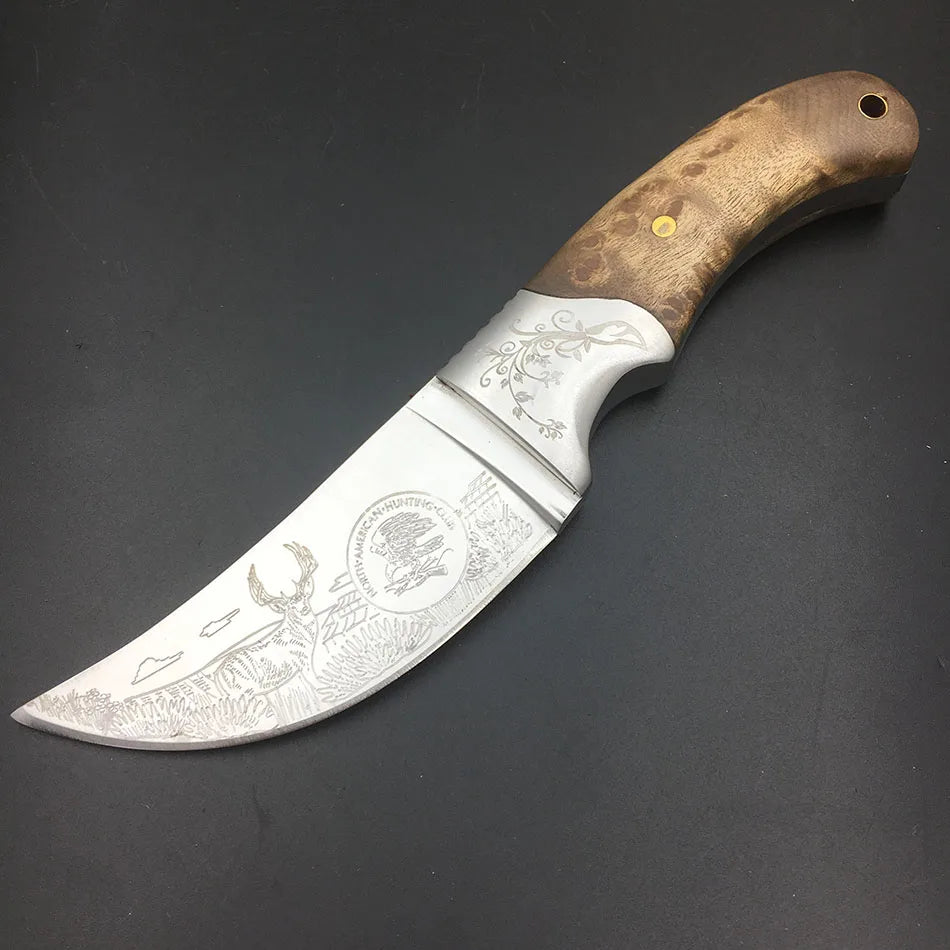 Swayboo Fixed Blade Hunting Knife – Wood Handle & Leather Sheath Fixed Blade Knife Qst