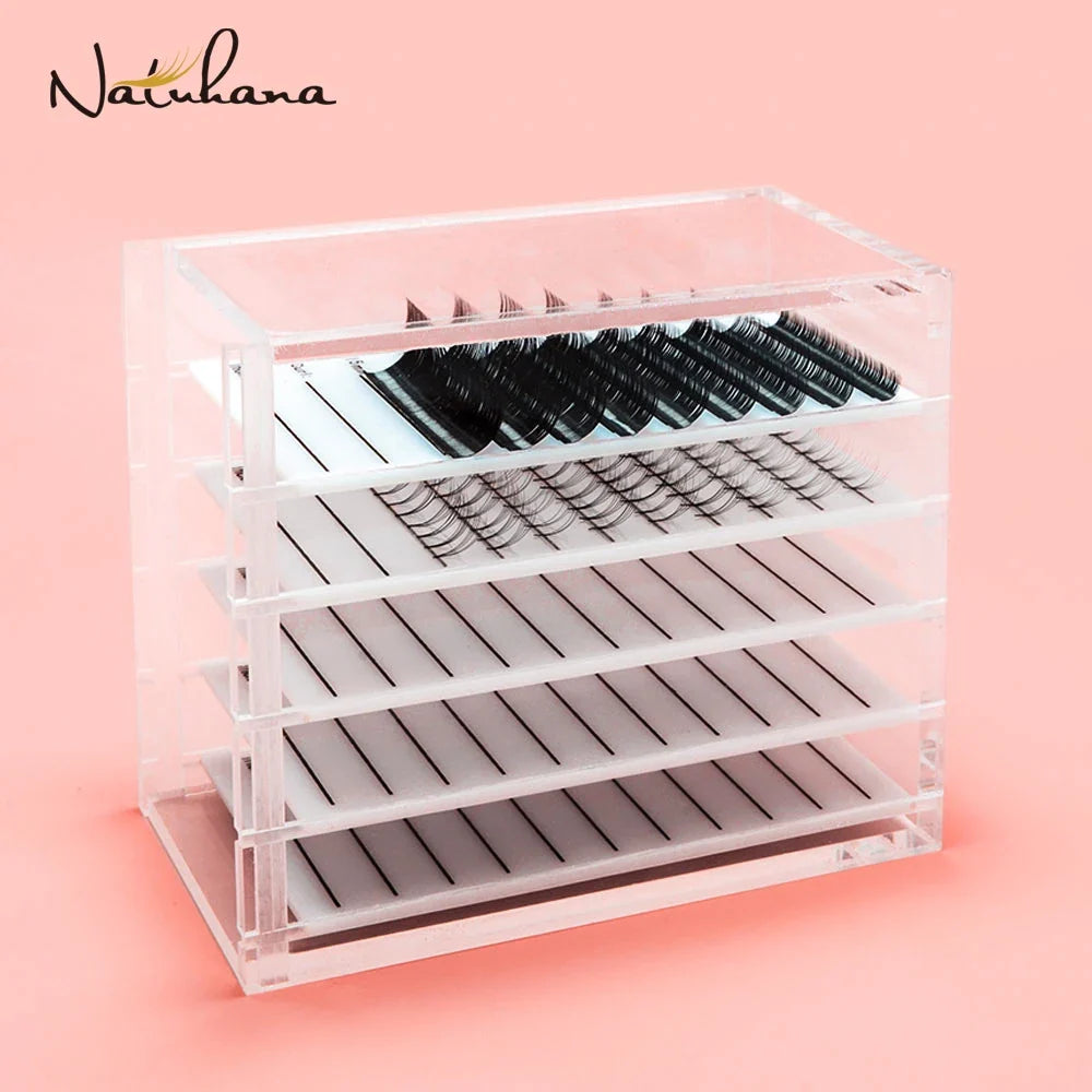NATUHANA 5-Layer Acrylic False Eyelash Display Stand & Organizer Lash Display Stand Qme Pink