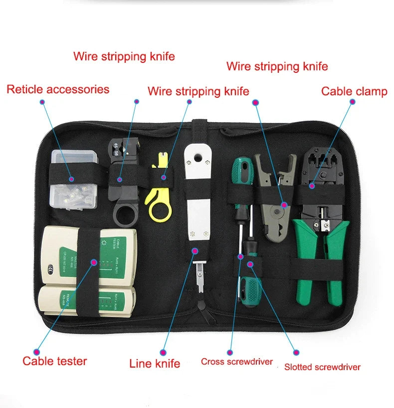 Network Cable Crimping Pliers Stripper & Tester – RJ45 RJ11 Cable Crimping Tool Kit Qme