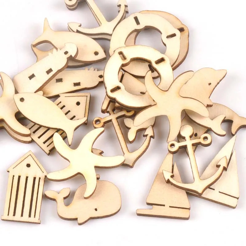 Mixed Wooden Nautical Ornaments – Dolphin, Starfish, Anchor, 20pcs Wooden Craft Ornaments Qme