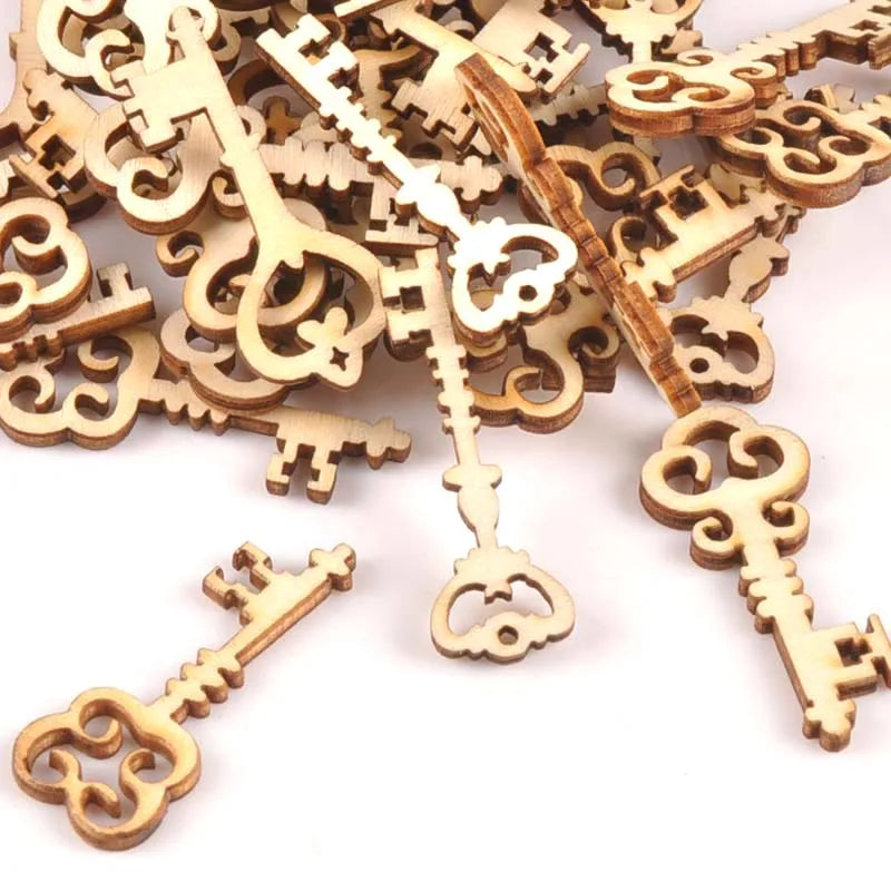 Wooden Key Pattern DIY Craft Ornaments – 25pcs Unfinished Wood Wooden Craft Ornaments Qme