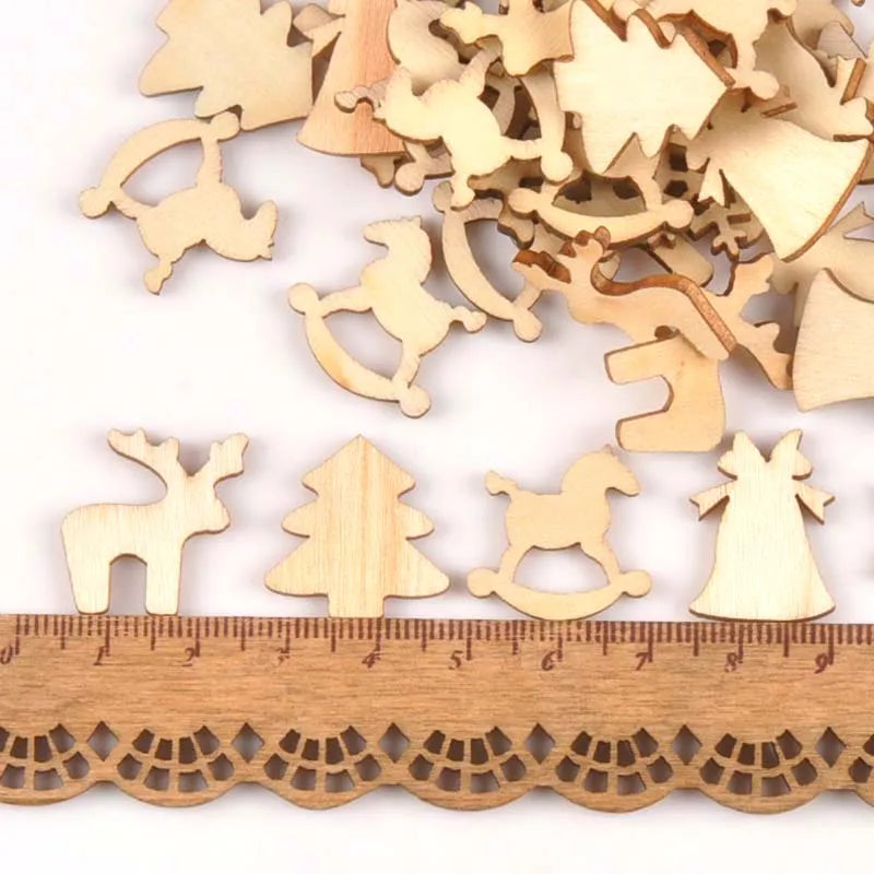 Natural Wooden Christmas Snowflake Buttons – 50pc Craft Set Craft Buttons Qme