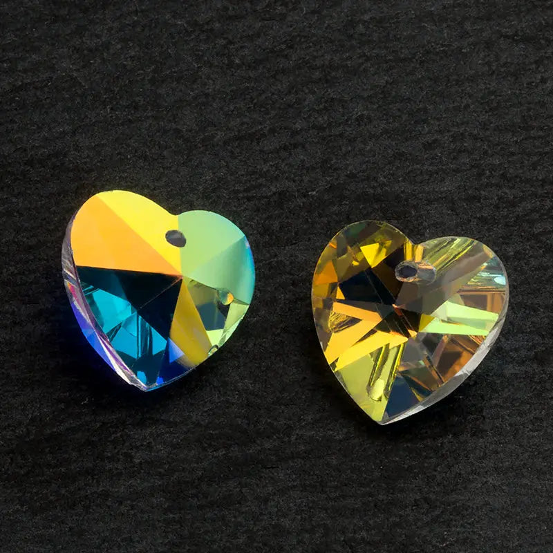18mm Heart Shape Crystal AB Glass Beads – 12pc Rhinestone Pack Jewelry Making Beads Qme