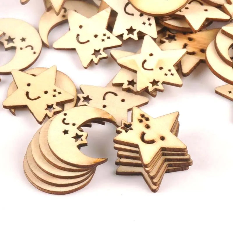 Wooden Moon & Star Ornament Slices – DIY Craft & Scrapbook (25pcs) Wood Craft Slices Qme Default Title