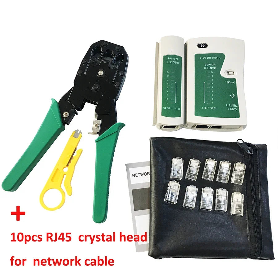 Network Cable Crimping Pliers Stripper & Tester – RJ45 RJ11 Cable Crimping Tool Kit Qme