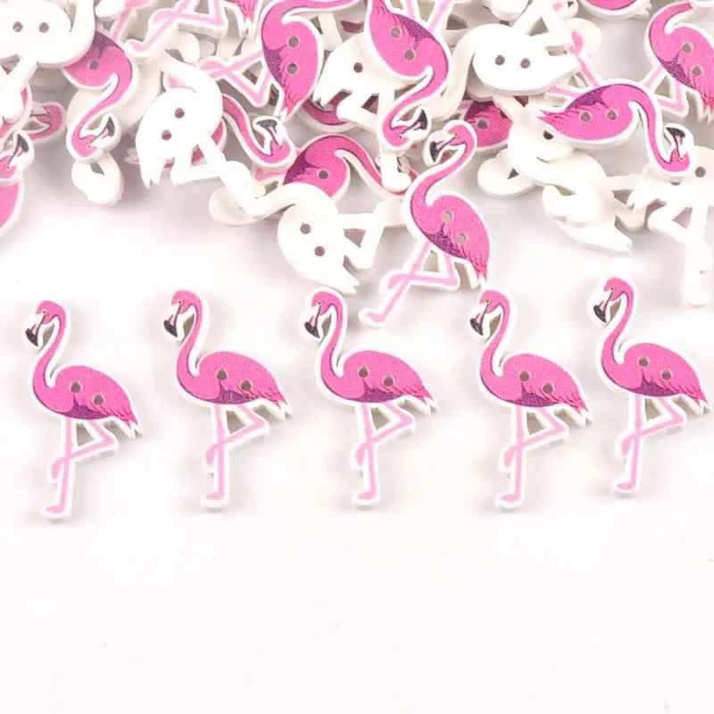 Flamingo Wooden Buttons 36x20mm | 50pcs DIY Craft & Sewing Wooden Craft Buttons Qme
