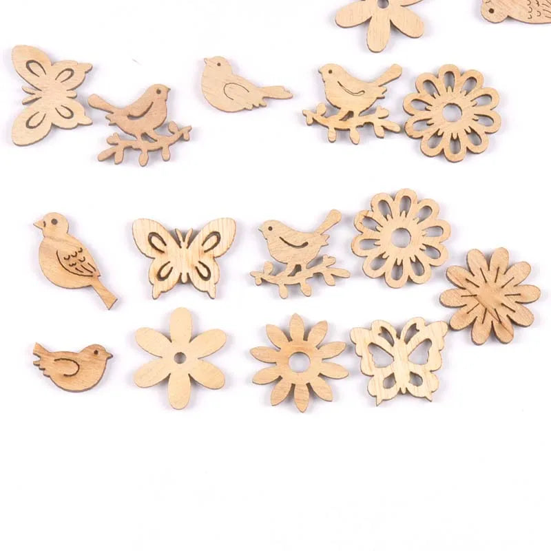 Natural Wood Butterfly & Bird Cutouts – 50pcs DIY Craft Set Wood Craft Cutouts Qme