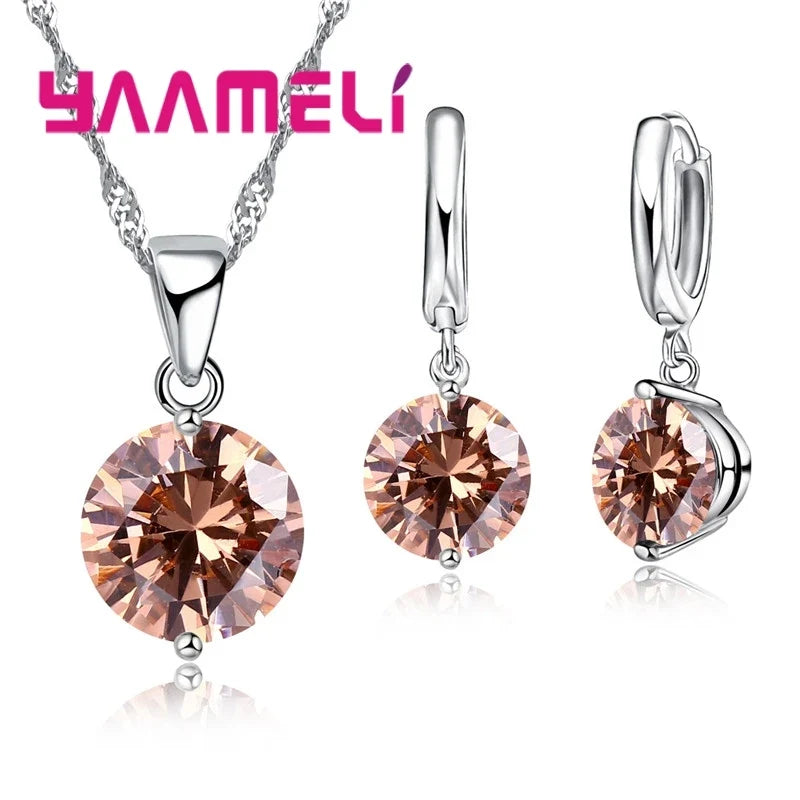 925 Sterling Silver Pendant Necklace & Huggie Earrings Set Silver Jewelry Set Qme