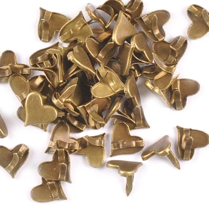 Retro Bronze Heart Brads – Metal Scrapbooking Fasteners 50pcs Scrapbooking Brads Qme