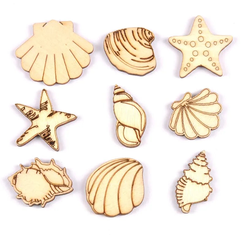 Seashell Starfish Wood Craft Shapes 20pcs | DIY Décor Wood Craft Shapes Qme