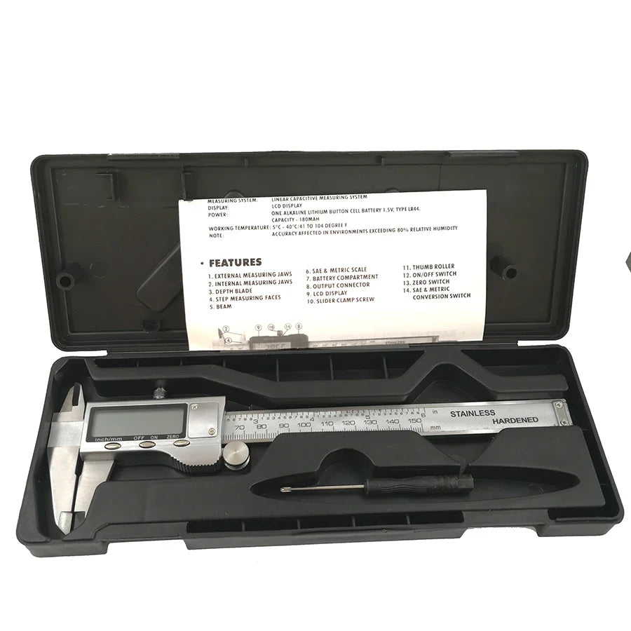 Digital Vernier Caliper Stainless Steel 150mm Electronic Ruler Digital Measuring Caliper Qme