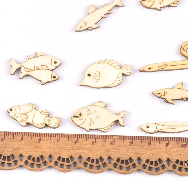 Fish Pattern Wooden Craft Embellishments 20pcs – DIY Décor Wooden Craft Embellishments Qme