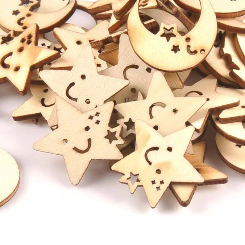 Wooden Moon & Star Ornament Slices – DIY Craft & Scrapbook (25pcs) Wood Craft Slices Qme