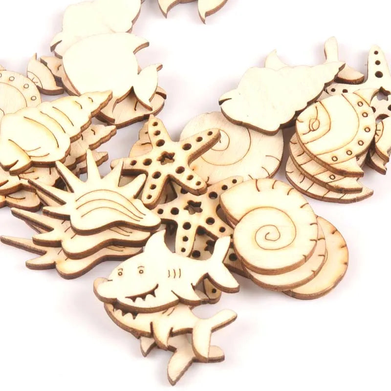 Wooden Starfish Shells Fish Scrapbooking Craft Pieces 25–35mm Wooden Craft Shapes Qme Default Title