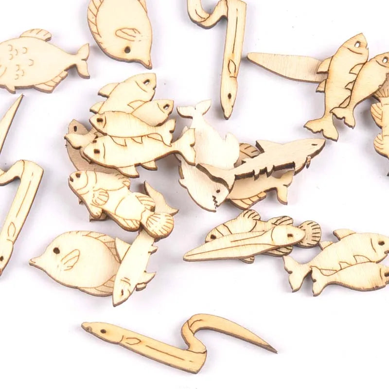 Fish Pattern Wooden Craft Embellishments 20pcs – DIY Décor Wooden Craft Embellishments Qme 25-40mm 25-40mm