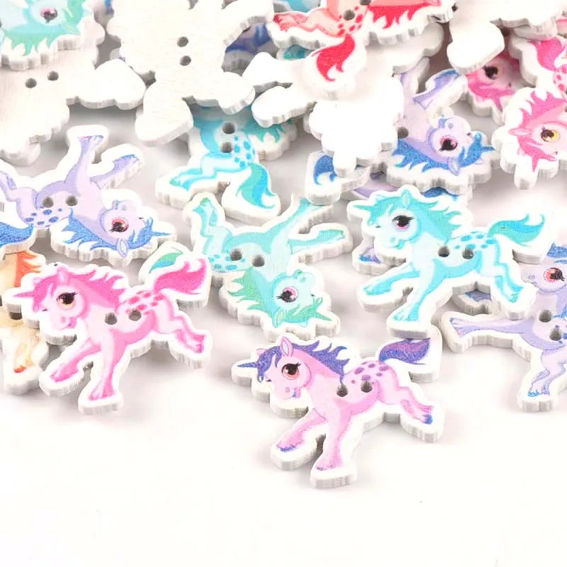 Painted Winged Horse Wooden Buttons 25pcs – Craft & Sewing Decorative Wooden Buttons Qme