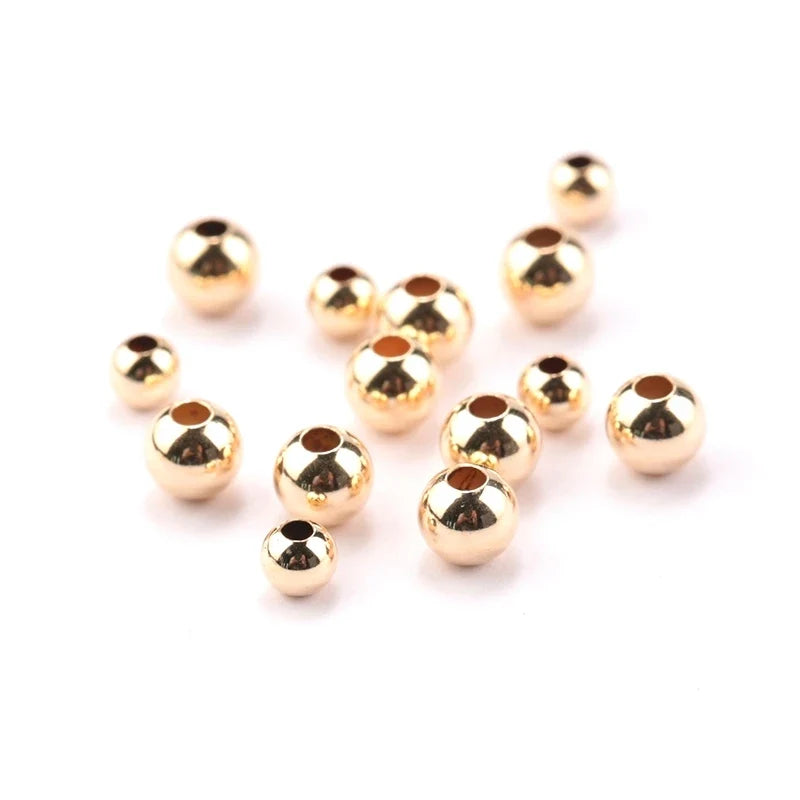 14K Gold-Plated Round Smooth Beads – Bracelet & Necklace Making Gold Jewelry Beads Qme