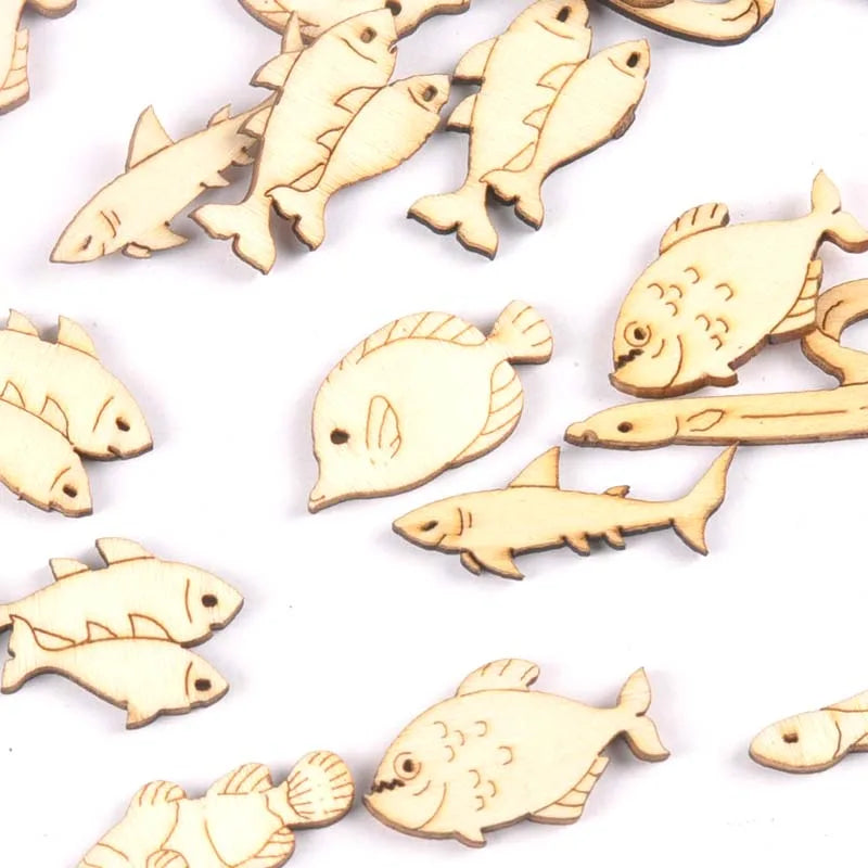 Fish Pattern Wooden Craft Embellishments 20pcs – DIY Décor Wooden Craft Embellishments Qme