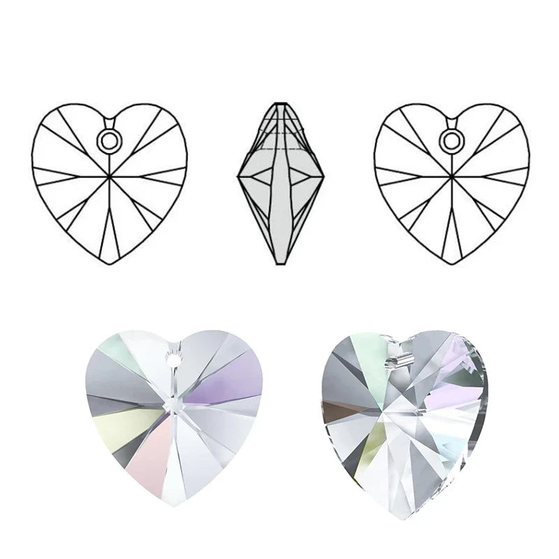 18mm Heart Shape Crystal AB Glass Beads – 12pc Rhinestone Pack Jewelry Making Beads Qme