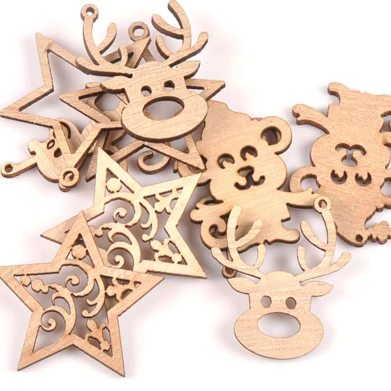 Wooden Christmas Ornaments – Reindeer Star Monkey Mix 10pcs Wooden Christmas Ornaments Qme Default Title
