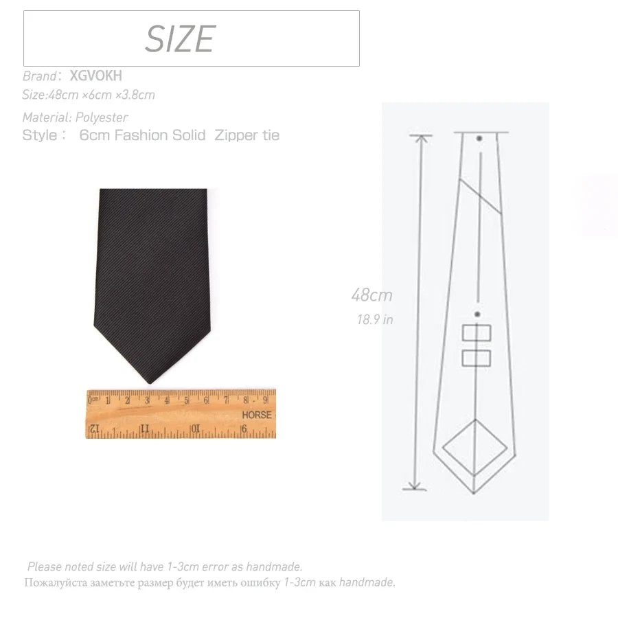 Men's Zipper Necktie – Solid Pre-Tied Lazy Tie, 11 Colors Zipper Necktie Qme