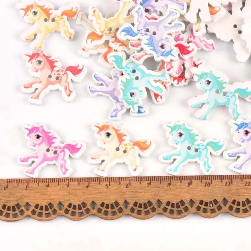Painted Winged Horse Wooden Buttons 25pcs – Craft & Sewing Decorative Wooden Buttons Qme