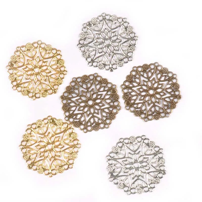 Antique Flower Filigree Round Metal Connectors | 10pc DIY Set Jewelry Craft Findings Qme