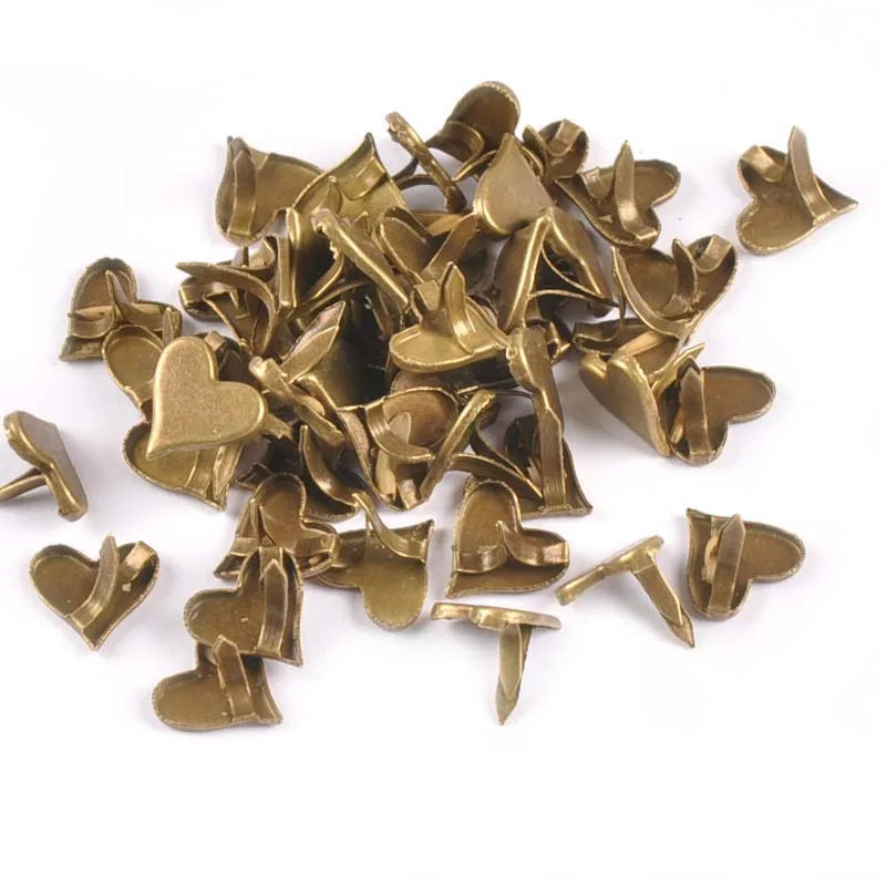 Retro Bronze Heart Brads – Metal Scrapbooking Fasteners 50pcs Scrapbooking Brads Qme Default Title