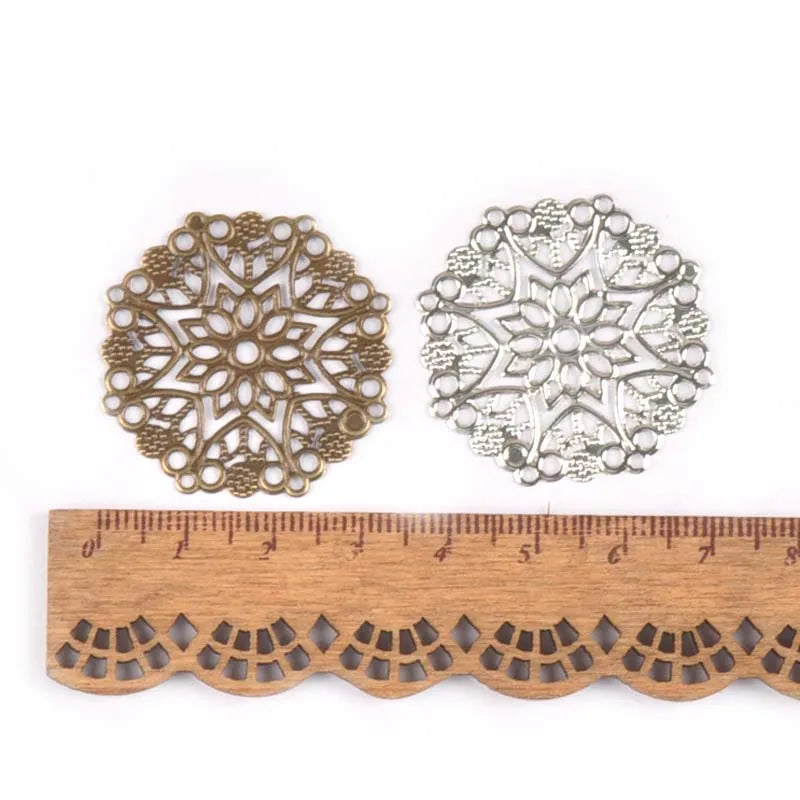Antique Flower Filigree Round Metal Connectors | 10pc DIY Set Jewelry Craft Findings Qme