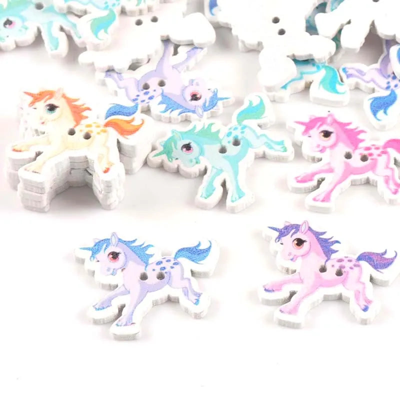 Painted Winged Horse Wooden Buttons 25pcs – Craft & Sewing Decorative Wooden Buttons Qme