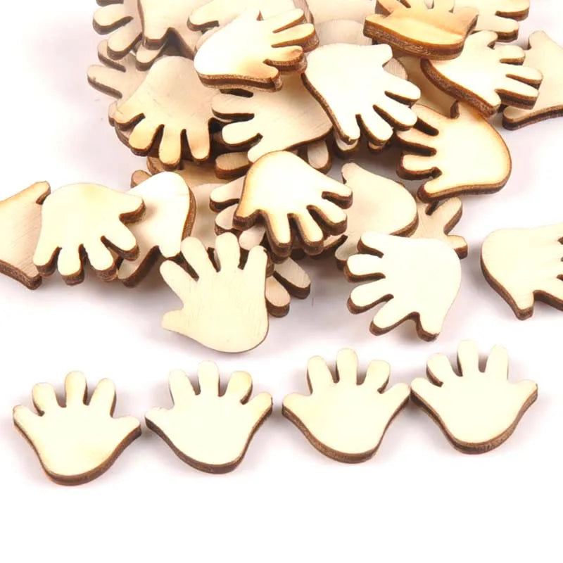 Unfinished Hand-Shape Wood Slices 50pcs | DIY Craft Ornaments Wooden Craft Shapes Qme