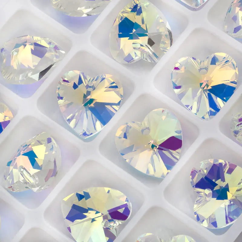 18mm Heart Shape Crystal AB Glass Beads – 12pc Rhinestone Pack Jewelry Making Beads Qme