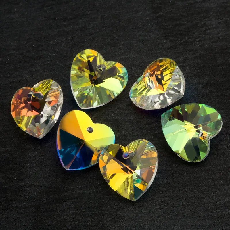 18mm Heart Shape Crystal AB Glass Beads – 12pc Rhinestone Pack Jewelry Making Beads Qme