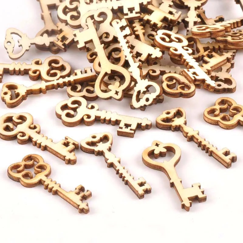 Wooden Key Pattern DIY Craft Ornaments – 25pcs Unfinished Wood Wooden Craft Ornaments Qme Default Title