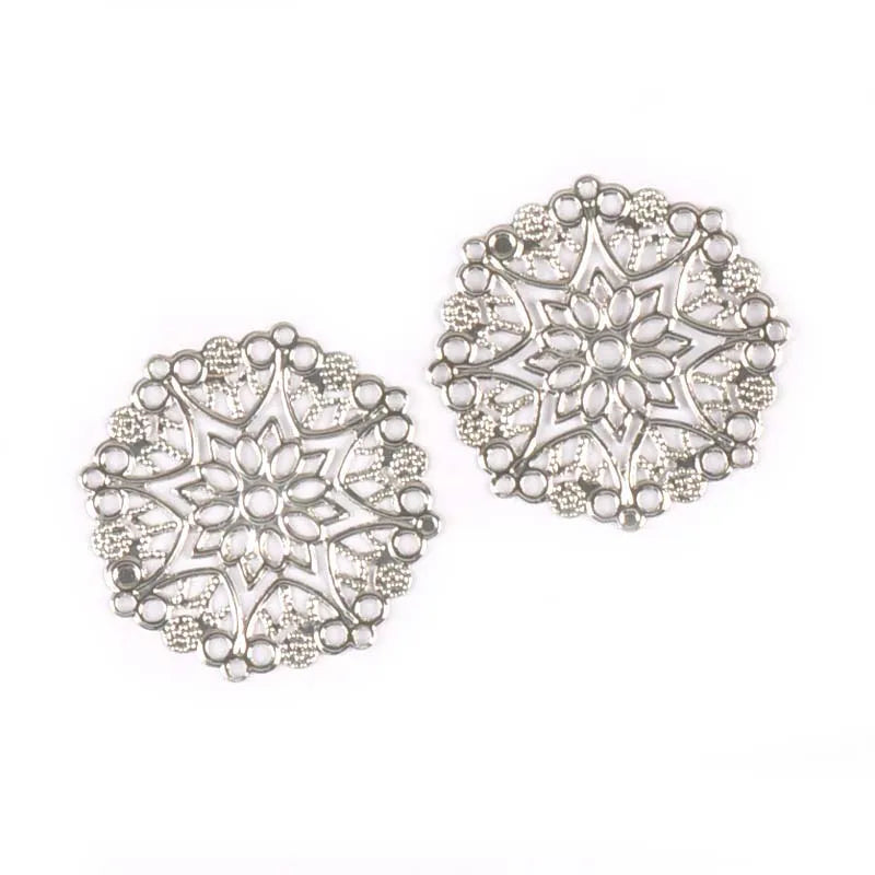 Antique Flower Filigree Round Metal Connectors | 10pc DIY Set Jewelry Craft Findings Qme