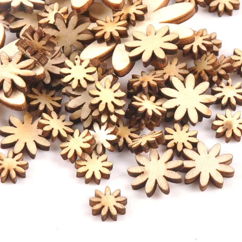 Mixed Flower Wood Slices 50pcs – DIY Crafts & Scrapbooking Wood Craft Slices Qme 25mm