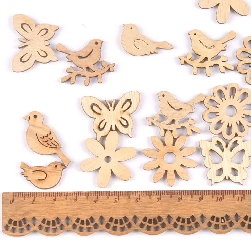Natural Wood Butterfly & Bird Cutouts – 50pcs DIY Craft Set Wood Craft Cutouts Qme