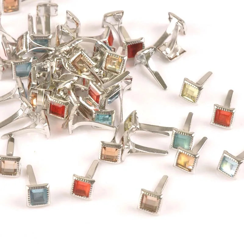 50pcs Square Rhinestone Brads Garment Rivets DIY Craft Studs Rhinestone Craft Studs Qme