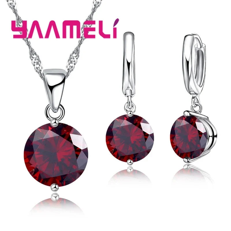 925 Sterling Silver Pendant Necklace & Huggie Earrings Set Silver Jewelry Set Qme