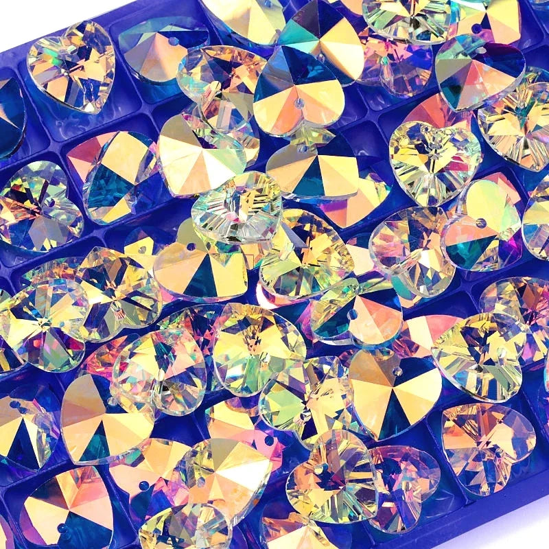 18mm Heart Shape Crystal AB Glass Beads – 12pc Rhinestone Pack Jewelry Making Beads Qme