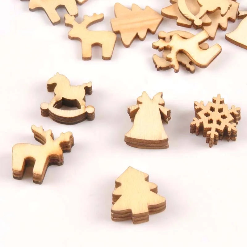 Natural Wooden Christmas Snowflake Buttons – 50pc Craft Set Craft Buttons Qme