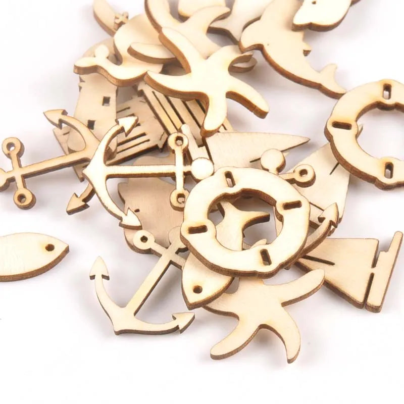 Mixed Wooden Nautical Ornaments – Dolphin, Starfish, Anchor, 20pcs Wooden Craft Ornaments Qme