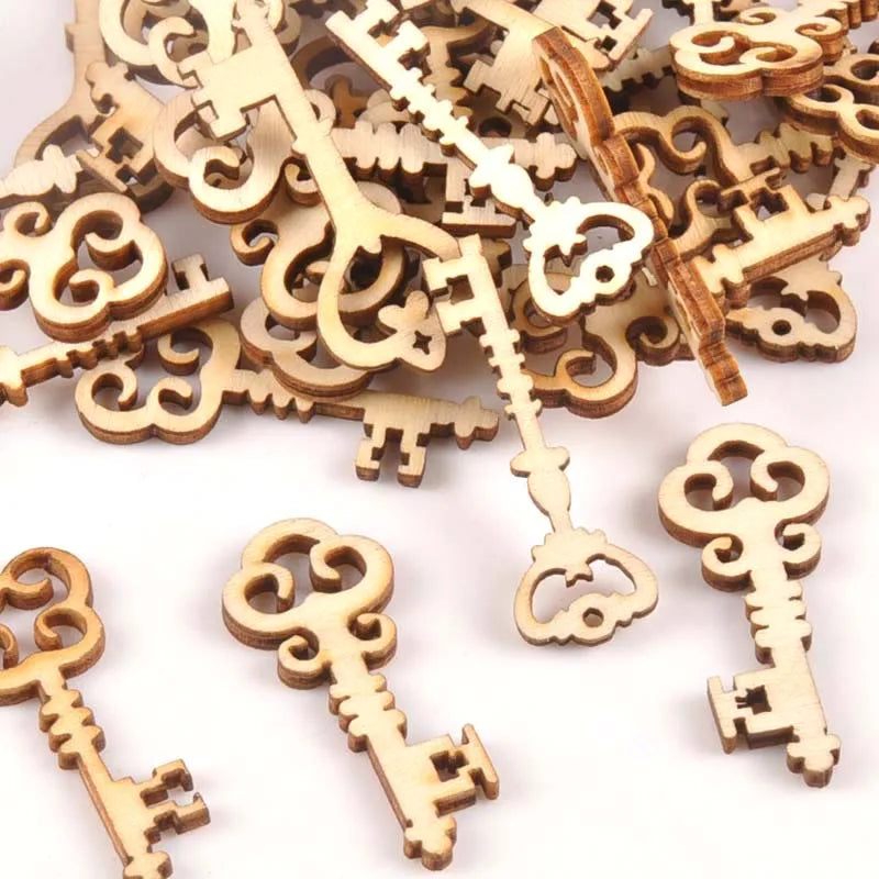 Wooden Key Pattern DIY Craft Ornaments – 25pcs Unfinished Wood Wooden Craft Ornaments Qme