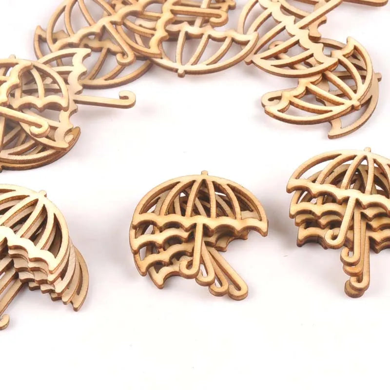 Wooden Umbrella Shape Wood Slices for DIY Scrapbook – 15pcs Craft Wood Embellishment Qme