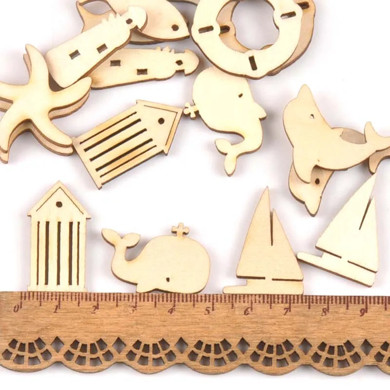 Mixed Wooden Nautical Ornaments – Dolphin, Starfish, Anchor, 20pcs Wooden Craft Ornaments Qme